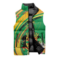 Personalized Congo Republic Day Sleeveless Puffer Jacket Coat Of Arms With Tropical Flower - Wonder Print Shop