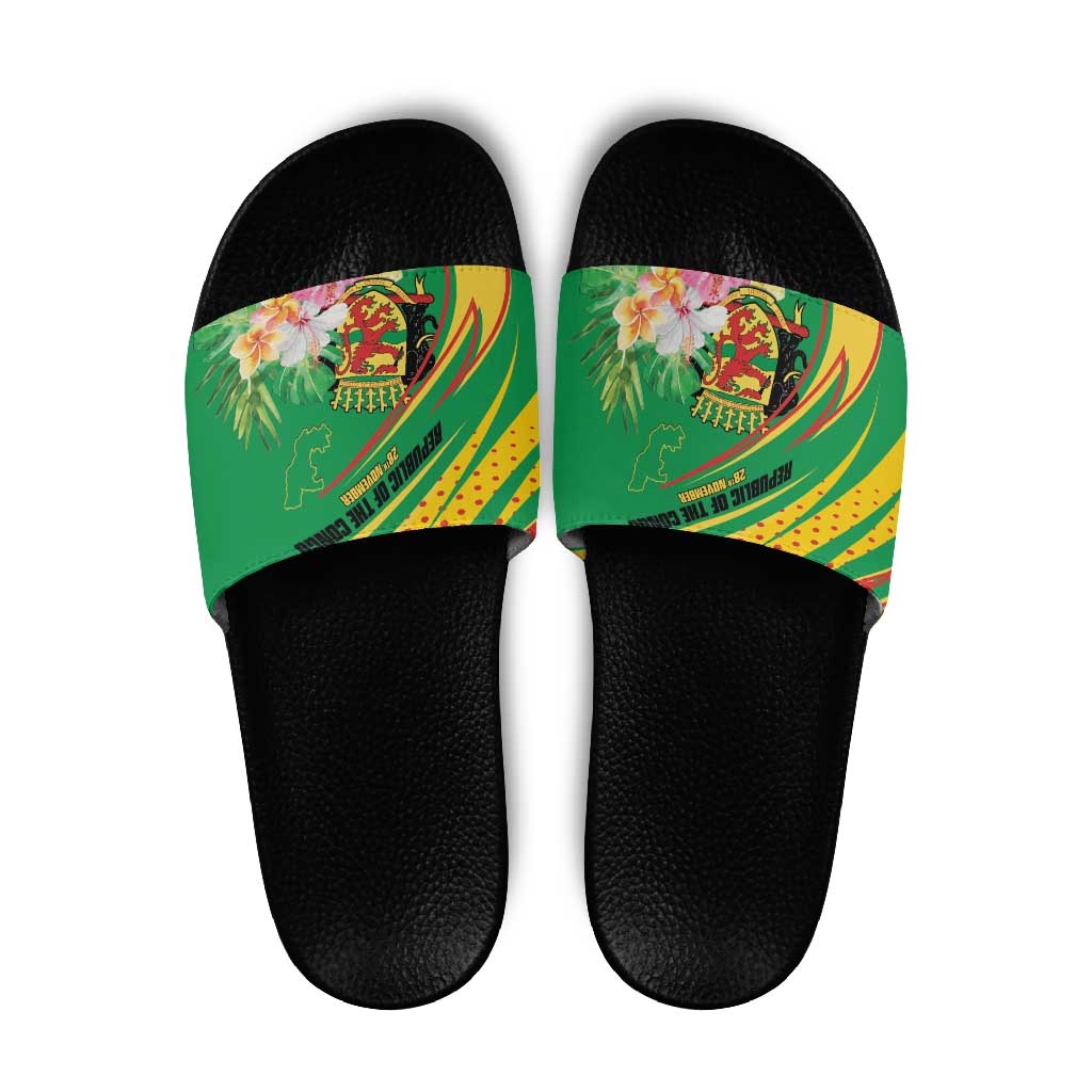 Congo Republic Day Slide Sandals Coat Of Arms With Tropical Flower - Wonder Print Shop