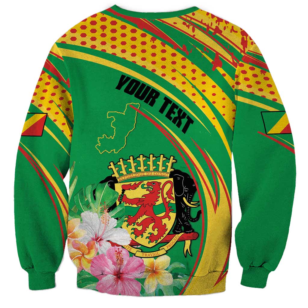 Personalized Congo Republic Day Sweatshirt Coat Of Arms With Tropical Flower - Wonder Print Shop