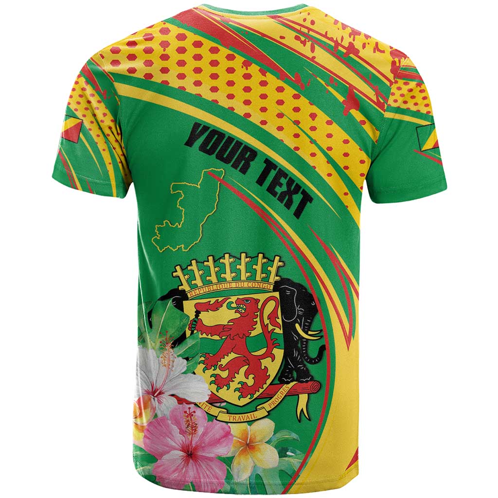 Personalized Congo Republic Day T Shirt Coat Of Arms With Tropical Flower - Wonder Print Shop