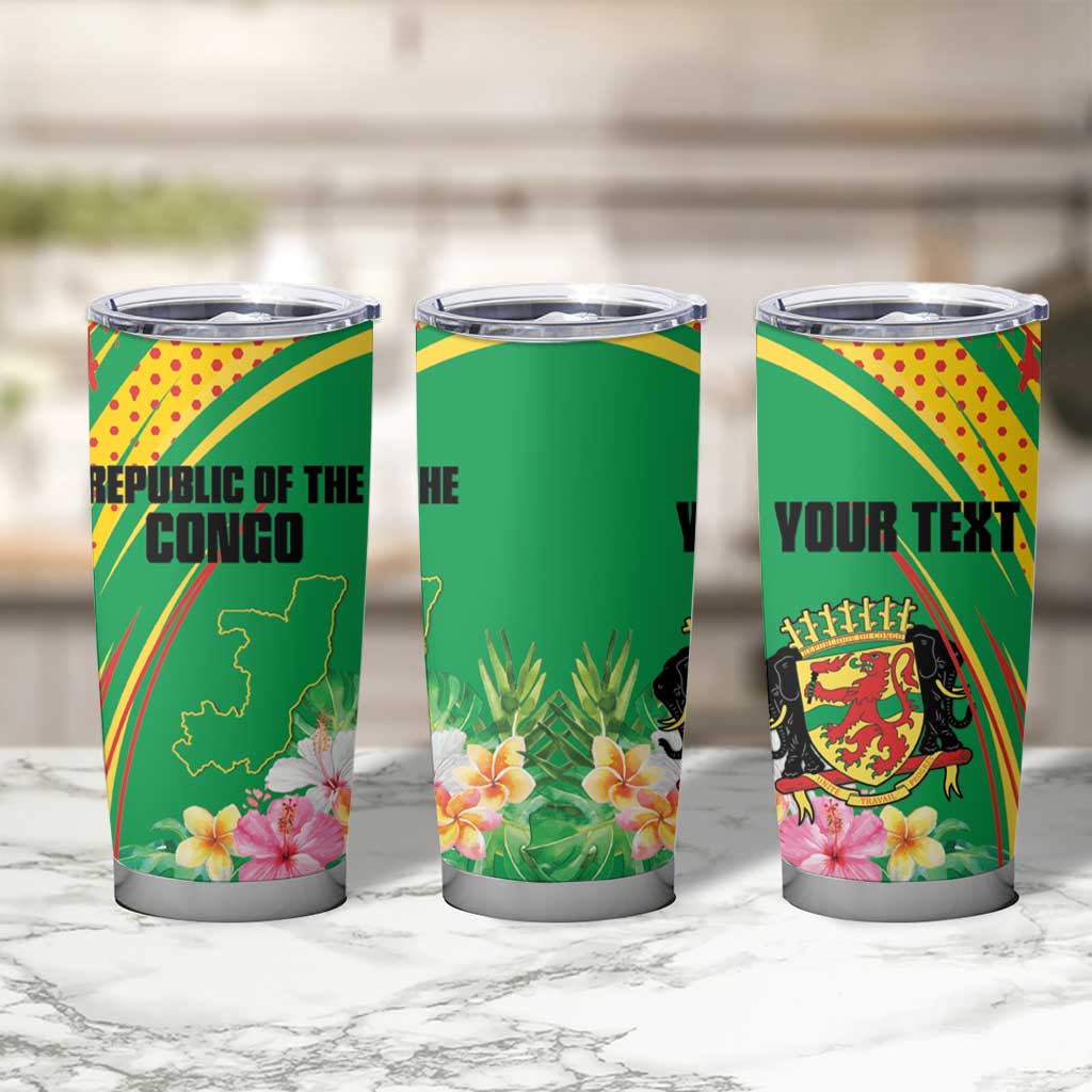 Personalized Congo Republic Day Tumbler Cup Coat Of Arms With Tropical Flower - Wonder Print Shop