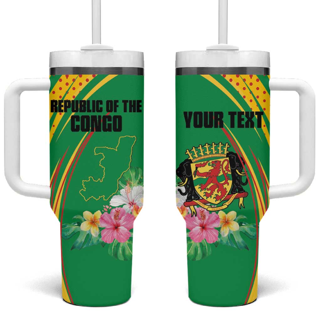 Personalized Congo Republic Day Tumbler With Handle Coat Of Arms With Tropical Flower - Wonder Print Shop