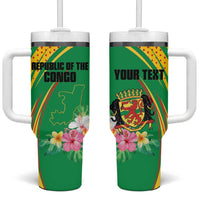 Personalized Congo Republic Day Tumbler With Handle Coat Of Arms With Tropical Flower - Wonder Print Shop