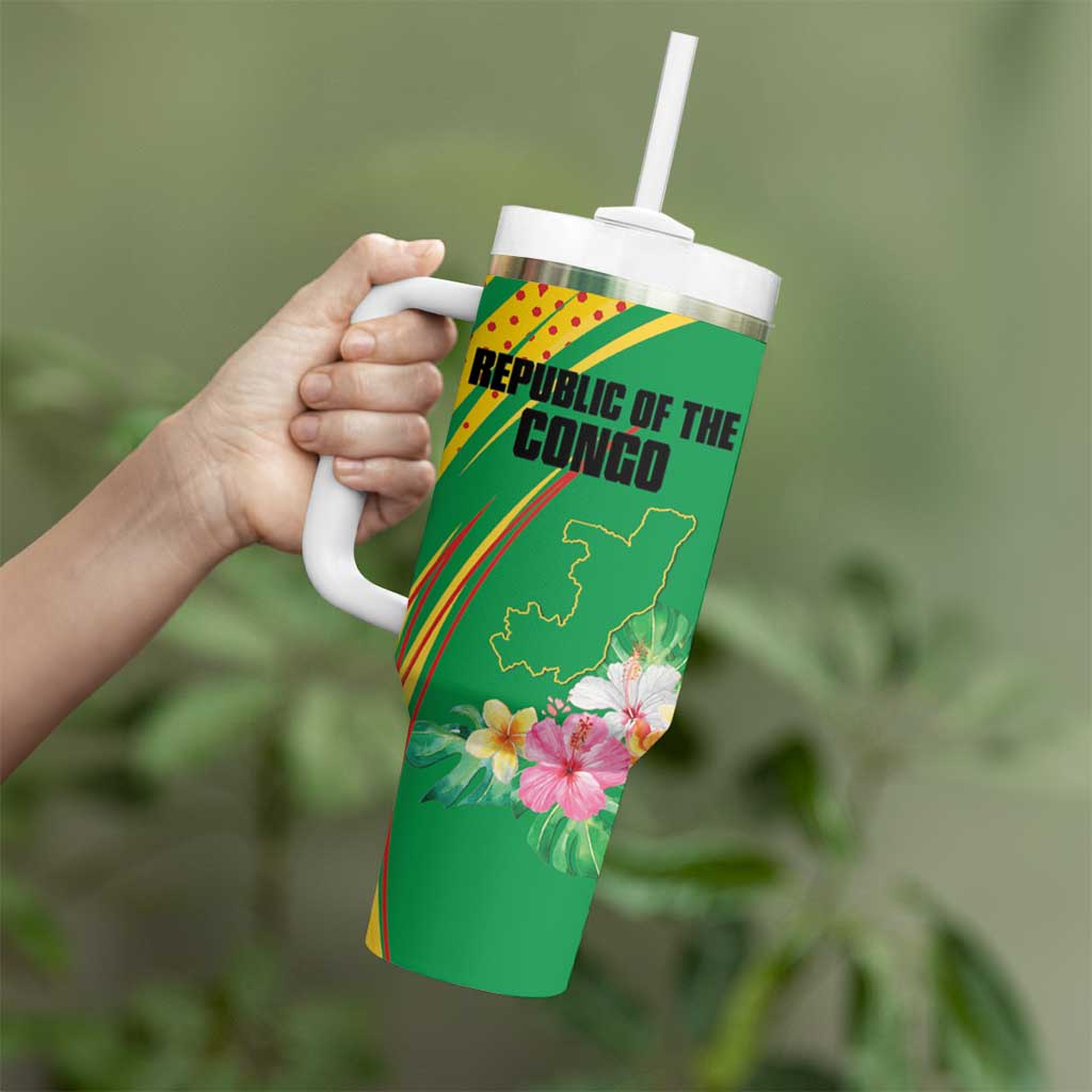 Personalized Congo Republic Day Tumbler With Handle Coat Of Arms With Tropical Flower - Wonder Print Shop