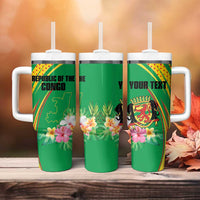 Personalized Congo Republic Day Tumbler With Handle Coat Of Arms With Tropical Flower - Wonder Print Shop