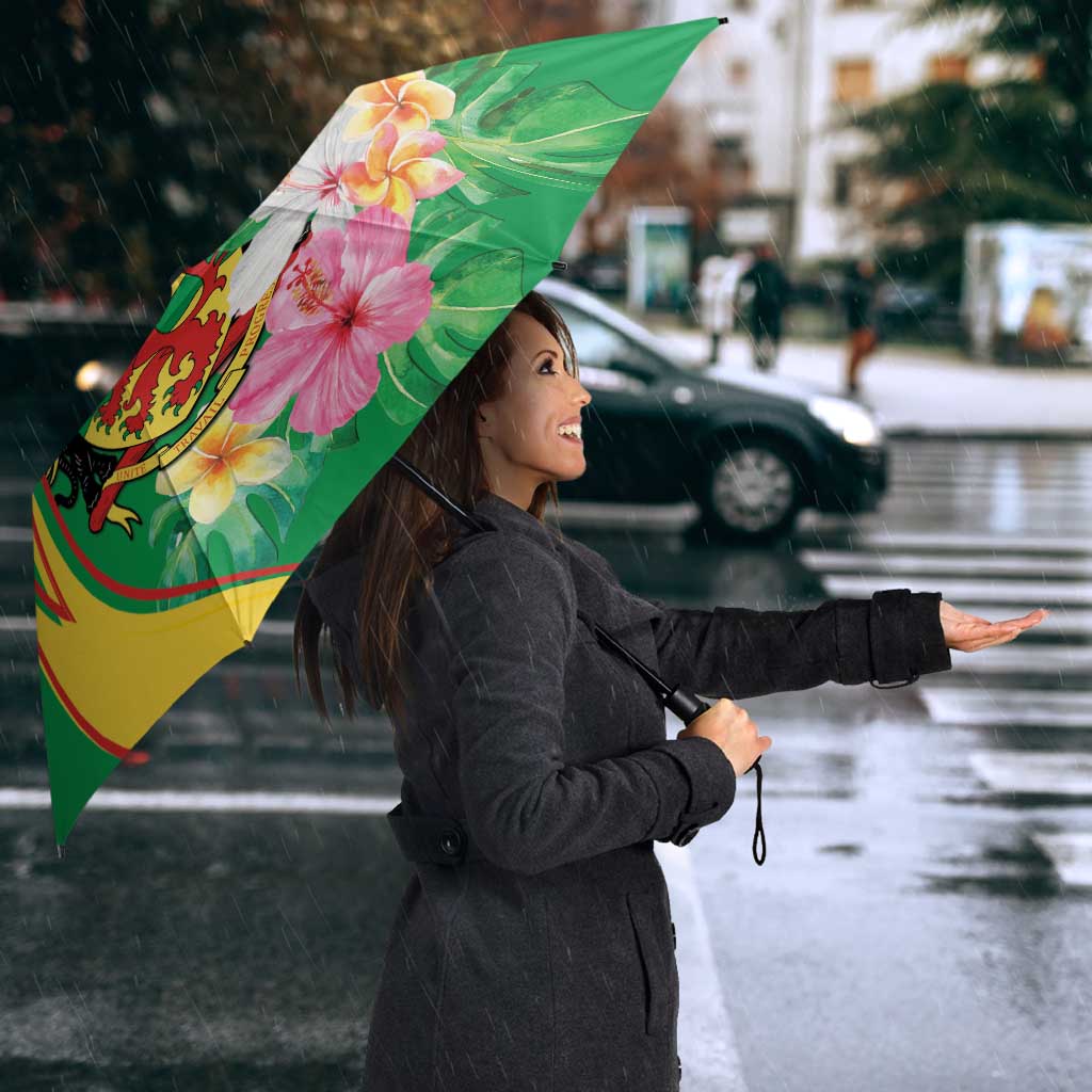 Congo Republic Day Umbrella Coat Of Arms With Tropical Flower - Wonder Print Shop