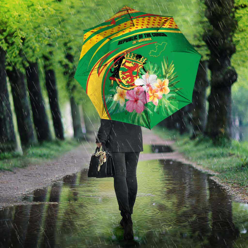 Congo Republic Day Umbrella Coat Of Arms With Tropical Flower - Wonder Print Shop