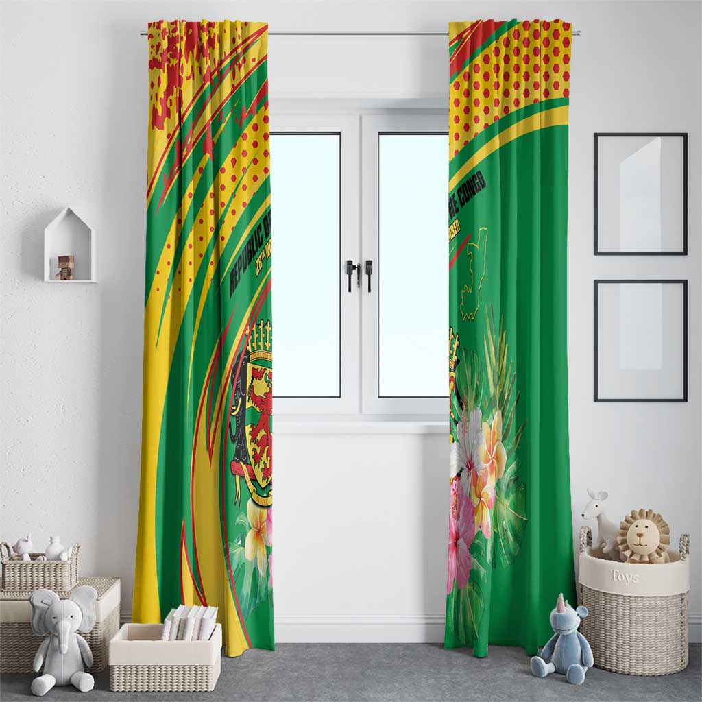 Congo Republic Day Window Curtain Coat Of Arms With Tropical Flower - Wonder Print Shop
