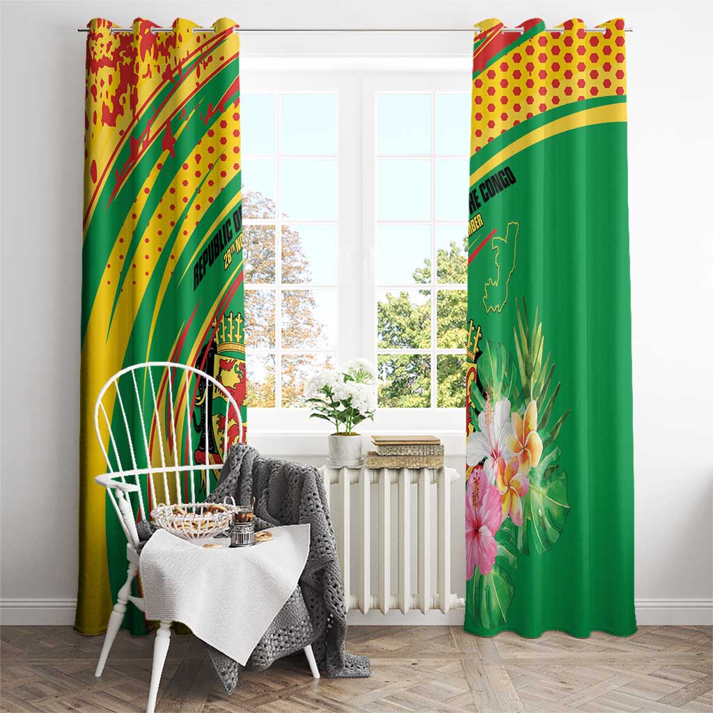 Congo Republic Day Window Curtain Coat Of Arms With Tropical Flower - Wonder Print Shop