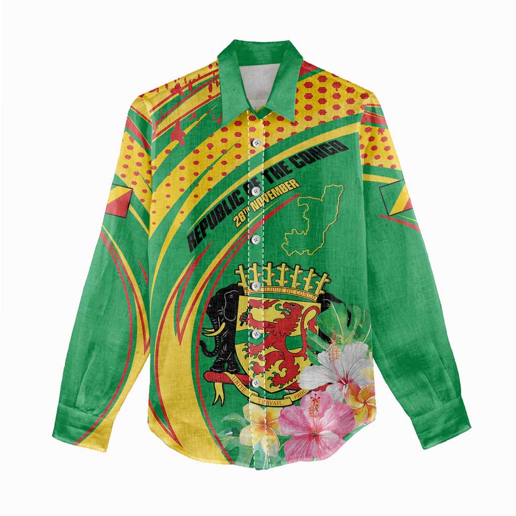 Personalized Congo Republic Day Women Casual Shirt Coat Of Arms With Tropical Flower - Wonder Print Shop