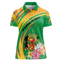 Personalized Congo Republic Day Women Polo Shirt Coat Of Arms With Tropical Flower - Wonder Print Shop