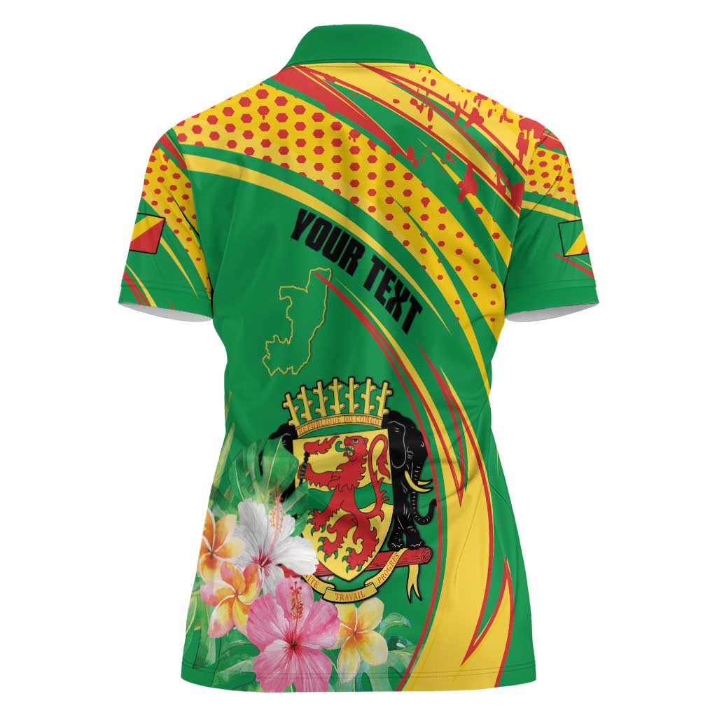 Personalized Congo Republic Day Women Polo Shirt Coat Of Arms With Tropical Flower - Wonder Print Shop