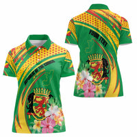 Personalized Congo Republic Day Women Polo Shirt Coat Of Arms With Tropical Flower - Wonder Print Shop