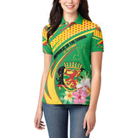 Personalized Congo Republic Day Women Polo Shirt Coat Of Arms With Tropical Flower - Wonder Print Shop