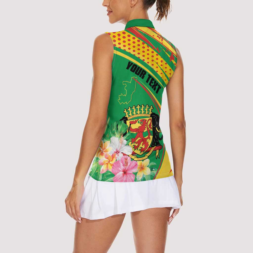 Personalized Congo Republic Day Women Sleeveless Polo Shirt Coat Of Arms With Tropical Flower - Wonder Print Shop