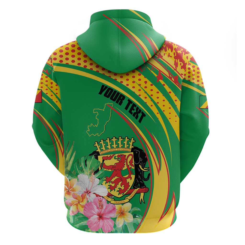 Personalized Congo Republic Day Zip Hoodie Coat Of Arms With Tropical Flower - Wonder Print Shop
