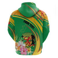 Personalized Congo Republic Day Zip Hoodie Coat Of Arms With Tropical Flower - Wonder Print Shop