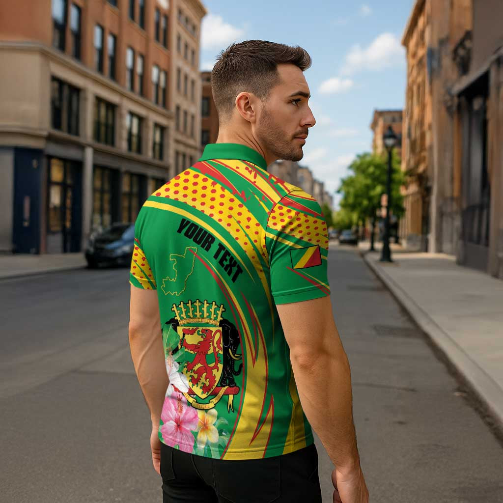 Personalized Congo Republic Day Zipper Polo Shirt Coat Of Arms With Tropical Flower - Wonder Print Shop