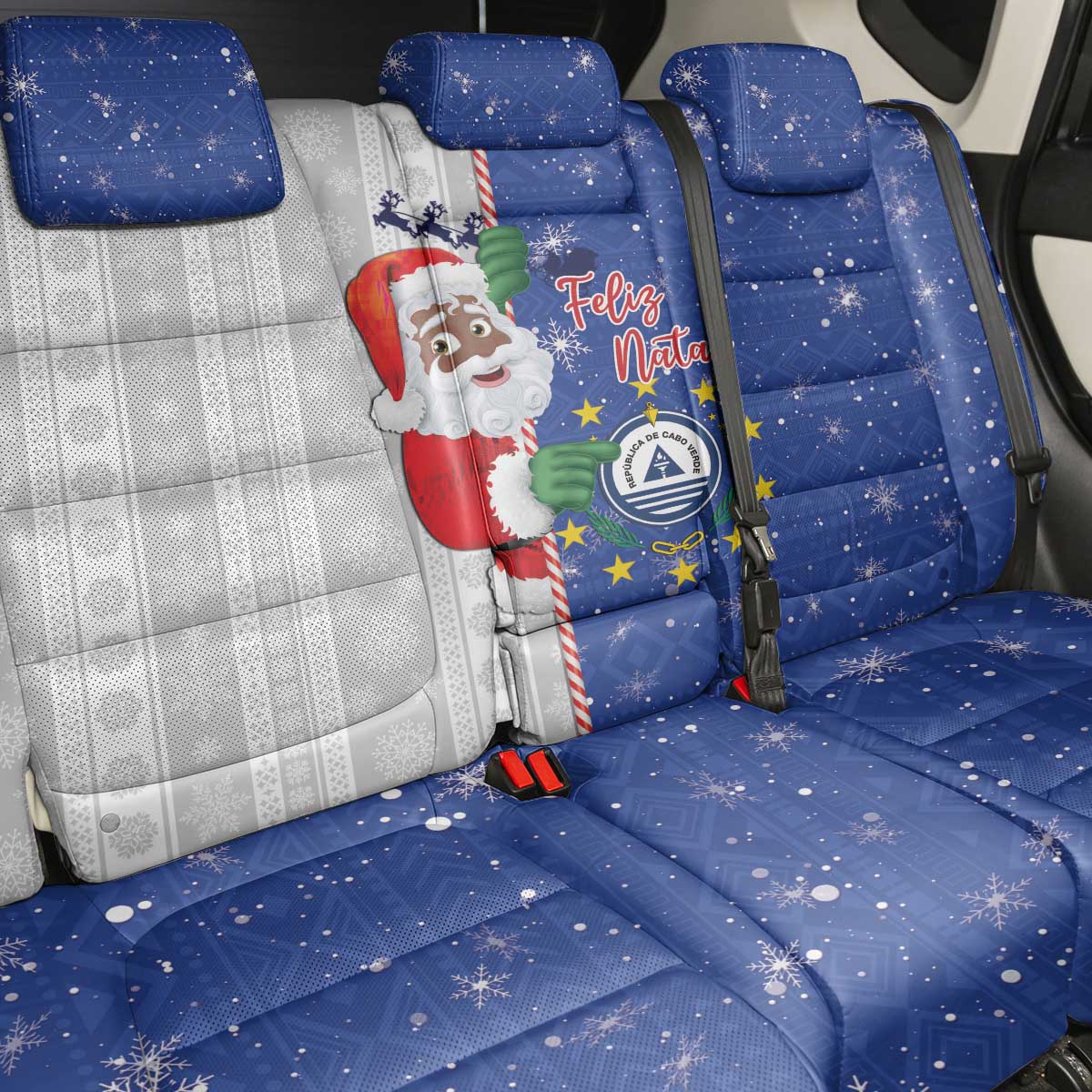 Cape Verde Christmas Back Car Seat Cover Black Santa Felix Natal - Wonder Print Shop