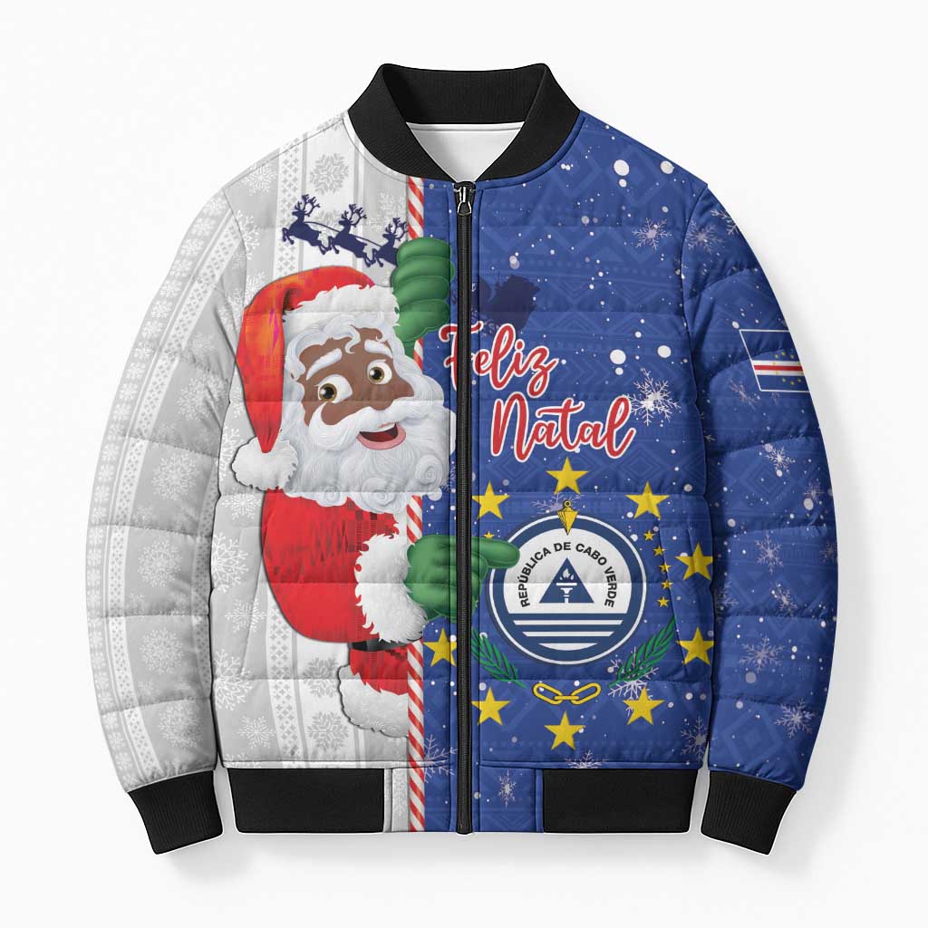Cape Verde Christmas Bomber Puffer Jacket Black Santa Felix Natal - Wonder Print Shop