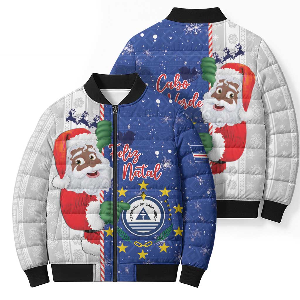 Cape Verde Christmas Bomber Puffer Jacket Black Santa Felix Natal - Wonder Print Shop
