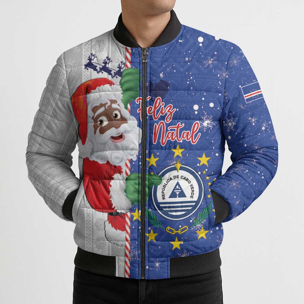 Cape Verde Christmas Bomber Puffer Jacket Black Santa Felix Natal - Wonder Print Shop