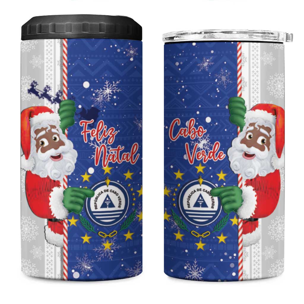 Cape Verde Christmas 4 in 1 Can Cooler Tumbler Black Santa Felix Natal - Wonder Print Shop
