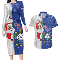 Cape Verde Christmas Couples Matching Long Sleeve Bodycon Dress and Hawaiian Shirt Black Santa Felix Natal - Wonder Print Shop