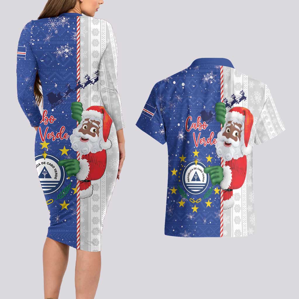 Cape Verde Christmas Couples Matching Long Sleeve Bodycon Dress and Hawaiian Shirt Black Santa Felix Natal - Wonder Print Shop