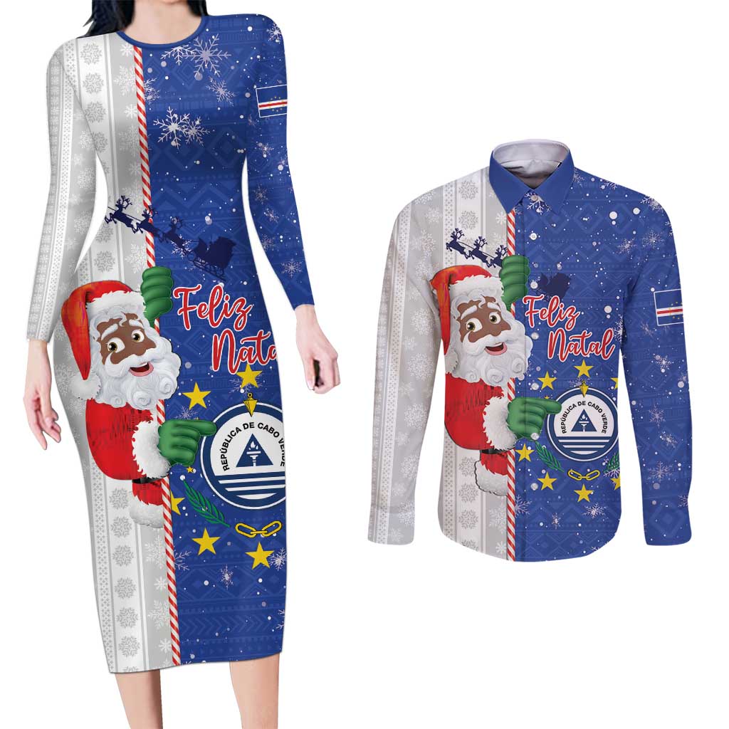 Cape Verde Christmas Couples Matching Long Sleeve Bodycon Dress and Long Sleeve Button Shirt Black Santa Felix Natal - Wonder Print Shop