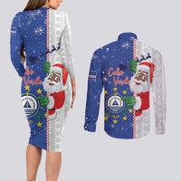 Cape Verde Christmas Couples Matching Long Sleeve Bodycon Dress and Long Sleeve Button Shirt Black Santa Felix Natal - Wonder Print Shop