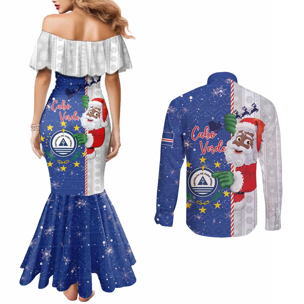 Cape Verde Christmas Couples Matching Mermaid Dress and Long Sleeve Button Shirt Black Santa Felix Natal - Wonder Print Shop
