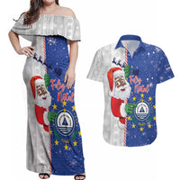 Cape Verde Christmas Couples Matching Off Shoulder Maxi Dress and Hawaiian Shirt Black Santa Felix Natal - Wonder Print Shop