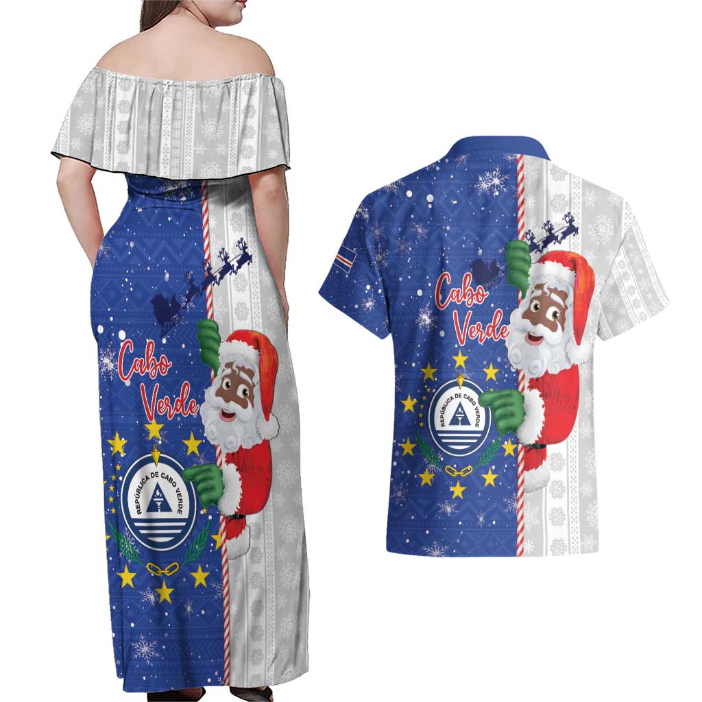 Cape Verde Christmas Couples Matching Off Shoulder Maxi Dress and Hawaiian Shirt Black Santa Felix Natal - Wonder Print Shop