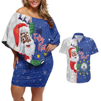 Cape Verde Christmas Couples Matching Off Shoulder Short Dress and Hawaiian Shirt Black Santa Felix Natal - Wonder Print Shop