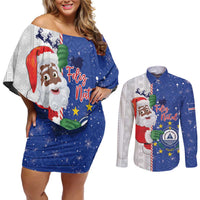 Cape Verde Christmas Couples Matching Off Shoulder Short Dress and Long Sleeve Button Shirt Black Santa Felix Natal - Wonder Print Shop