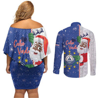 Cape Verde Christmas Couples Matching Off Shoulder Short Dress and Long Sleeve Button Shirt Black Santa Felix Natal - Wonder Print Shop