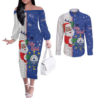 Cape Verde Christmas Couples Matching Off The Shoulder Long Sleeve Dress and Long Sleeve Button Shirt Black Santa Felix Natal - Wonder Print Shop
