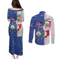 Cape Verde Christmas Couples Matching Puletasi and Long Sleeve Button Shirt Black Santa Felix Natal - Wonder Print Shop