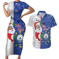 Cape Verde Christmas Couples Matching Short Sleeve Bodycon Dress and Hawaiian Shirt Black Santa Felix Natal - Wonder Print Shop