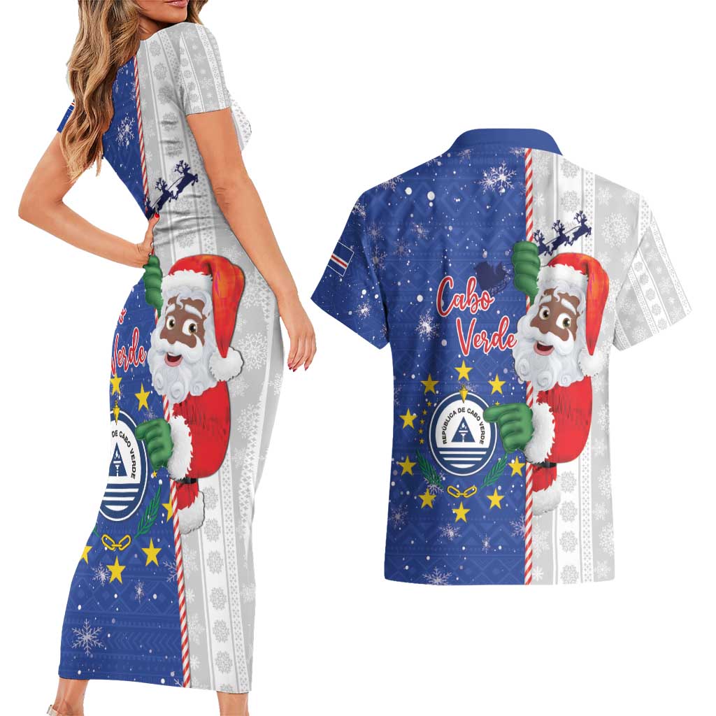Cape Verde Christmas Couples Matching Short Sleeve Bodycon Dress and Hawaiian Shirt Black Santa Felix Natal - Wonder Print Shop