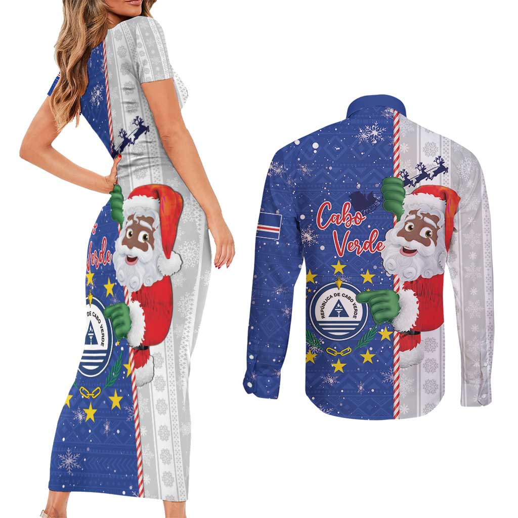 Cape Verde Christmas Couples Matching Short Sleeve Bodycon Dress and Long Sleeve Button Shirt Black Santa Felix Natal - Wonder Print Shop