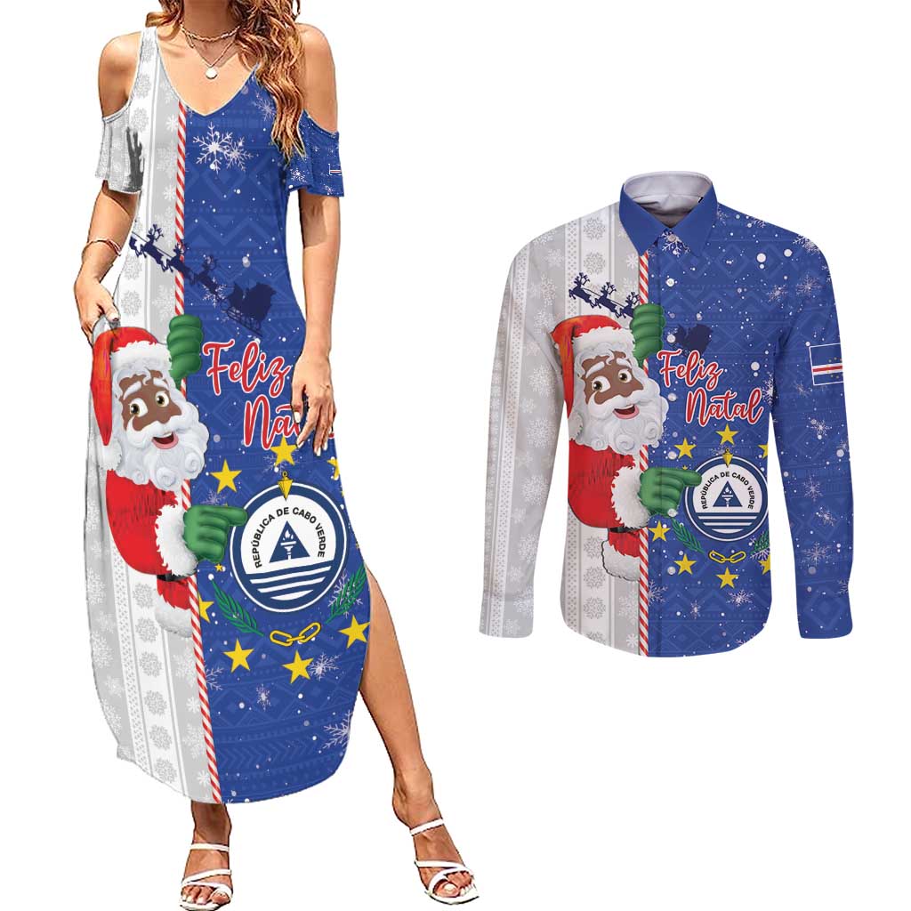 Cape Verde Christmas Couples Matching Summer Maxi Dress and Long Sleeve Button Shirt Black Santa Felix Natal - Wonder Print Shop