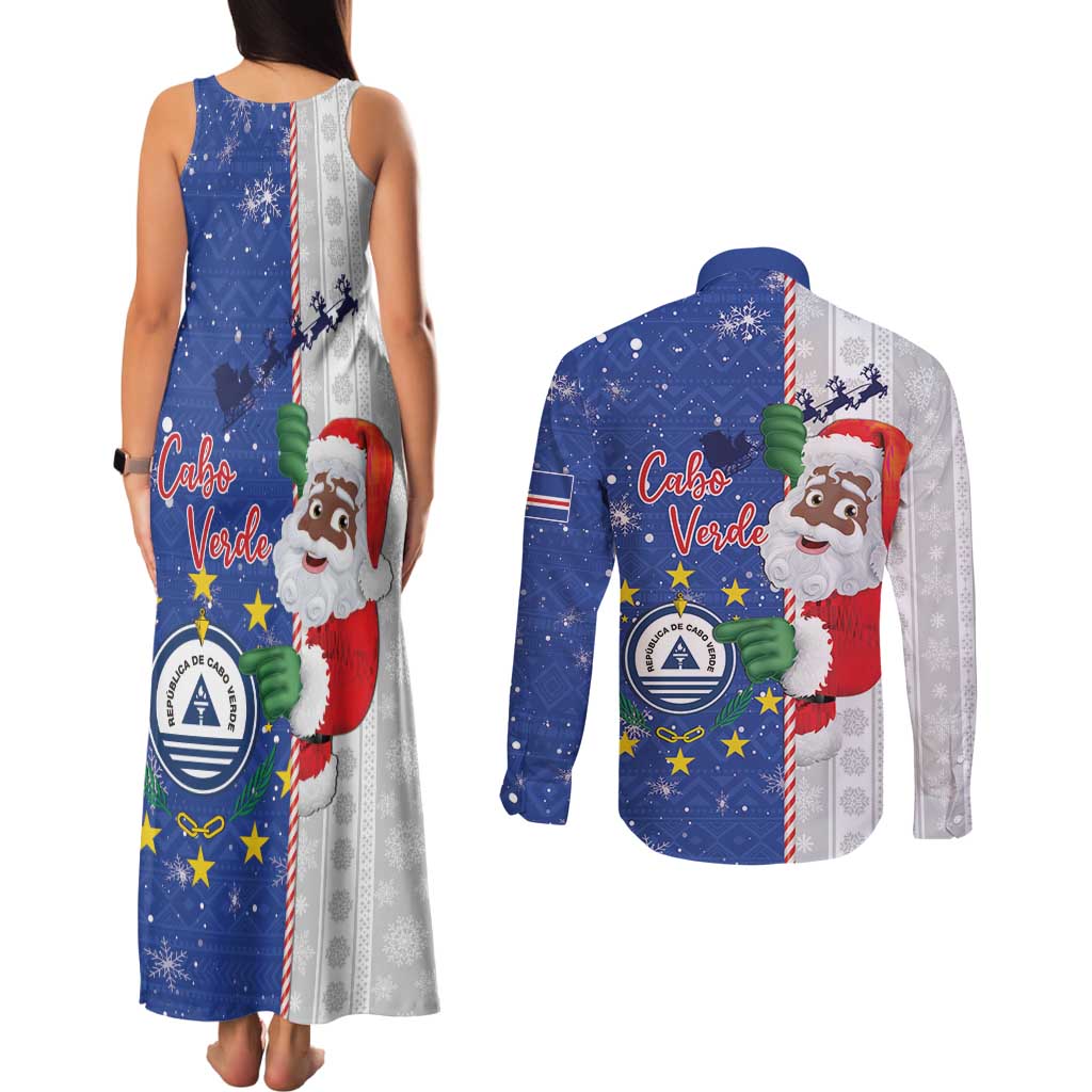 Cape Verde Christmas Couples Matching Tank Maxi Dress and Long Sleeve Button Shirt Black Santa Felix Natal - Wonder Print Shop