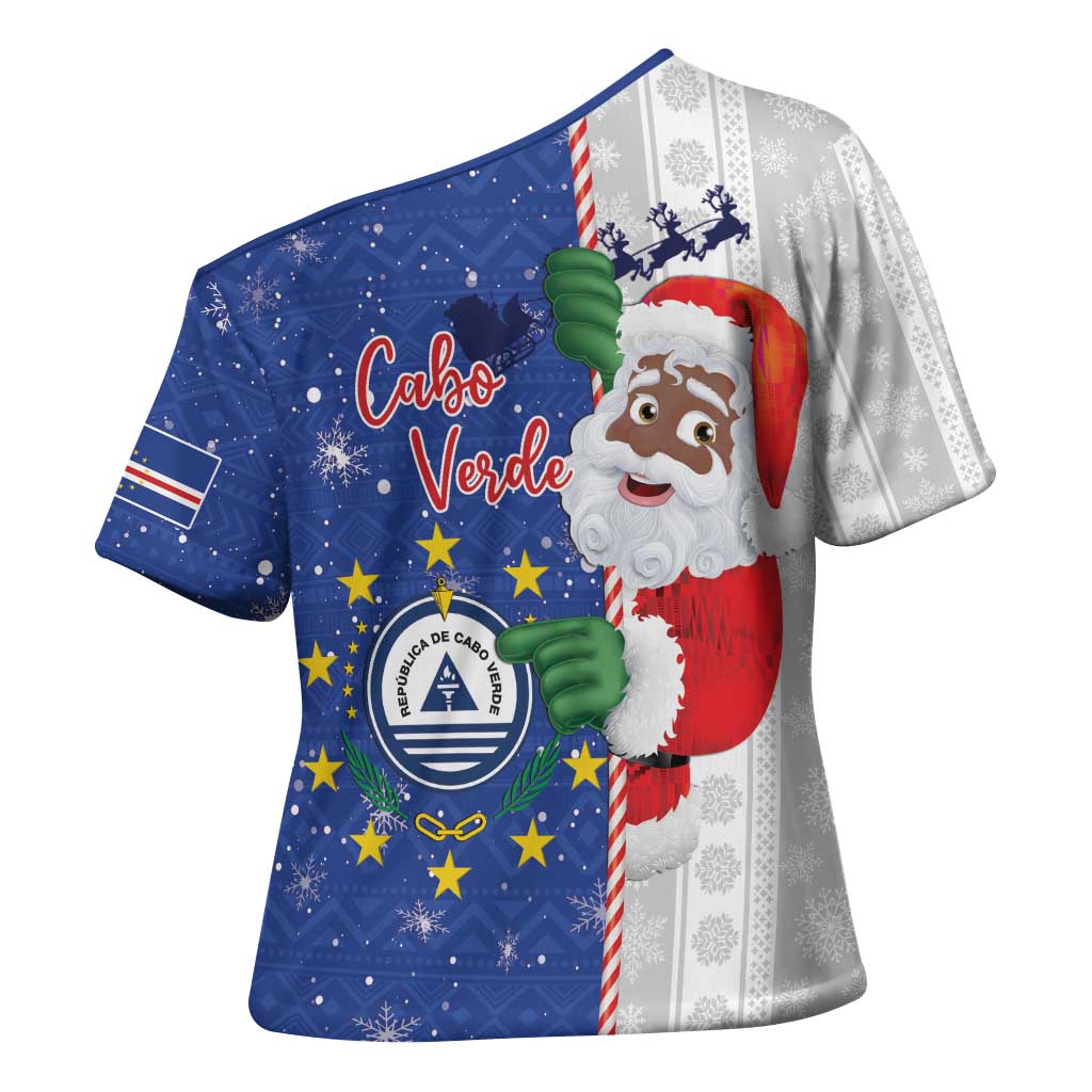 Cape Verde Christmas Cross Shoulder Shirt Black Santa Felix Natal - Wonder Print Shop