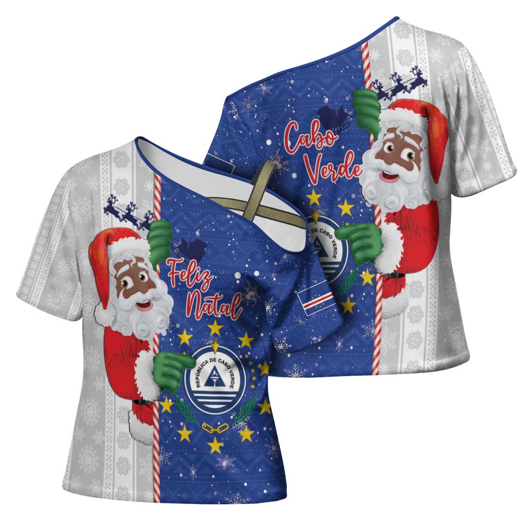 Cape Verde Christmas Cross Shoulder Shirt Black Santa Felix Natal - Wonder Print Shop
