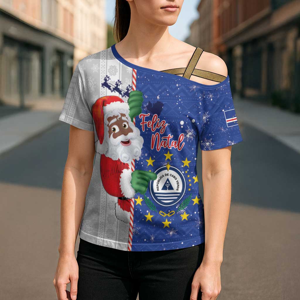 Cape Verde Christmas Cross Shoulder Shirt Black Santa Felix Natal - Wonder Print Shop