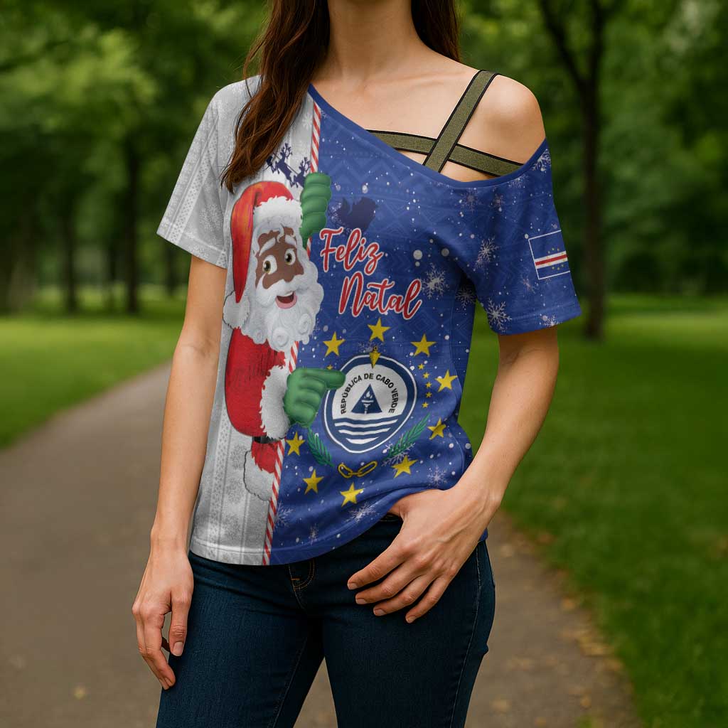 Cape Verde Christmas Cross Shoulder Shirt Black Santa Felix Natal - Wonder Print Shop