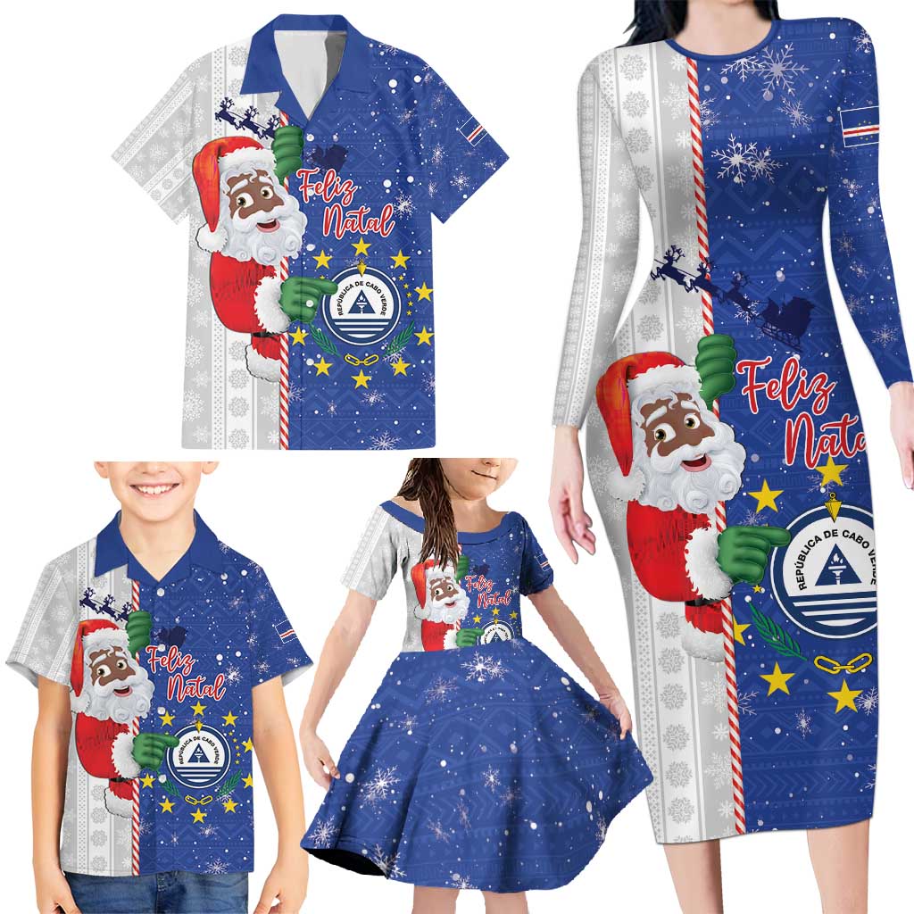Cape Verde Christmas Family Matching Long Sleeve Bodycon Dress and Hawaiian Shirt Black Santa Felix Natal - Wonder Print Shop
