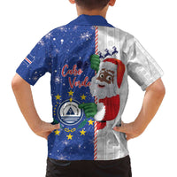 Cape Verde Christmas Family Matching Off The Shoulder Long Sleeve Dress and Hawaiian Shirt Black Santa Felix Natal - Wonder Print Shop